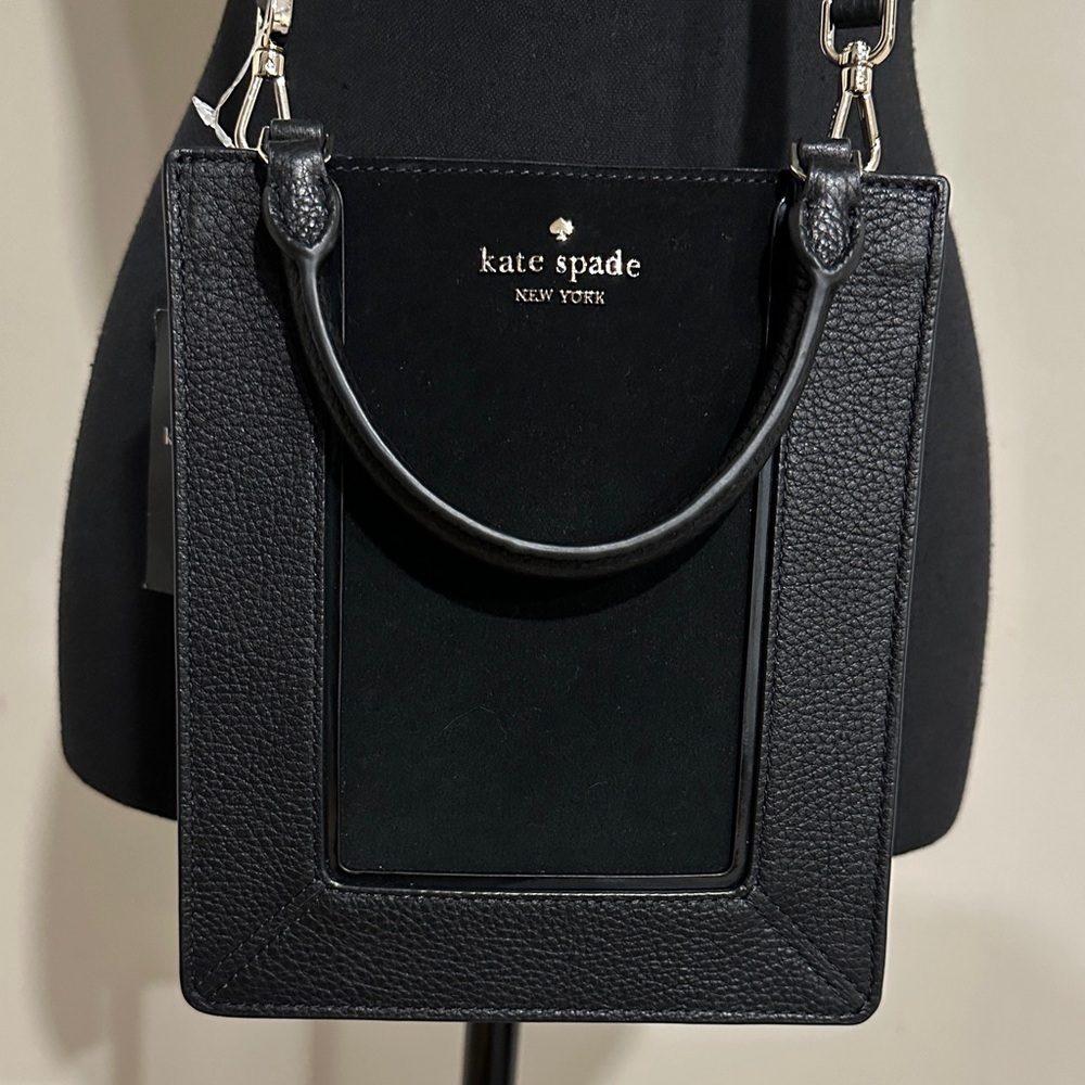 *KATE SPADE* Black Leather Lena Mini Tote Crossbody w/ Gold Logo - Picture 2 of 12